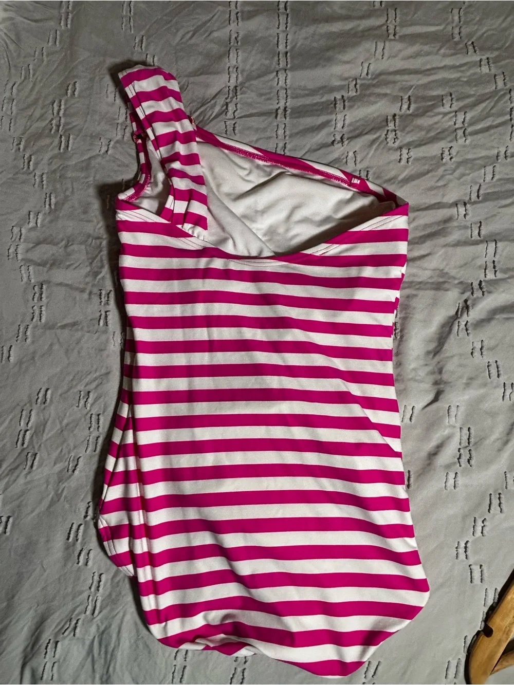 Michael Kors Pink and White One-Shoulder Stripe One-Piece Swimsuit